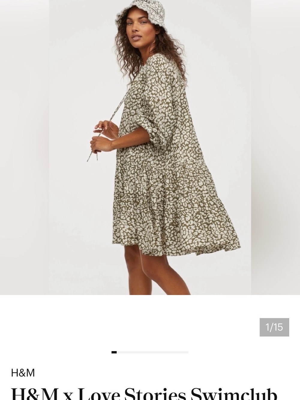 H&M Floral Tiered Swing Dress in Olive & Cream